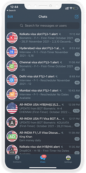 Telegram Visa channel Screenshot F1