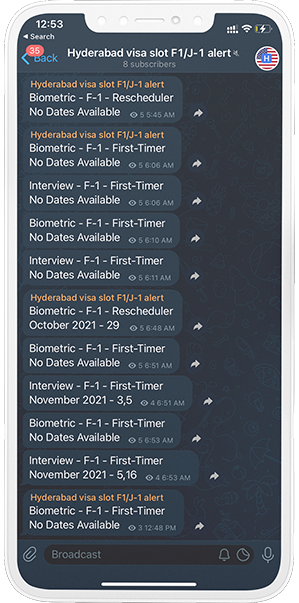 Telegram Visa channel Screenshot Hyderabad F1