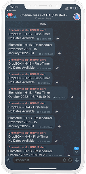 Telegram Visa channel Screenshot Chennai H1B